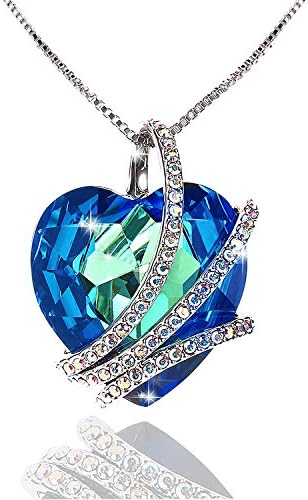 LE PAPILLION Luxury Ocean Blue Crystals Pendant Necklace for Women, Heart Shape, Mother's Day Gifts