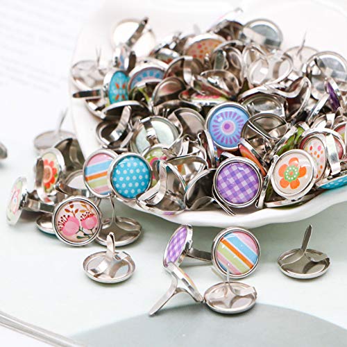 Timoo Round Paper Fasteners, 12MM Metal Brads Fasteners Mixed Colors Mini Brads for Scrapbooking Crafts DIY Paper, 100 Pcs