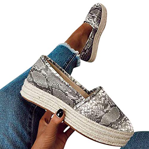 Pumps Platform Espadrille Sneakers for Women:Print Canvas Casual Flats Classic Slip-On Comfortable Shoes White - Thumbnail 2