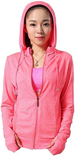 LWJ 1982 Womens Full Zip Hoodie with Thumb Holes(Medium, Pink)