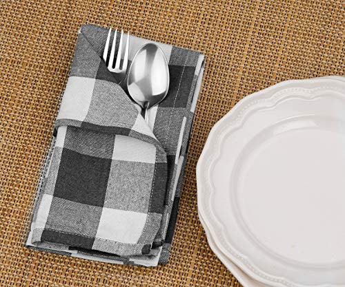 Grey Checked Napkins - Buffalo Plaid Napkins - Buffalo Check Kitchen Napkins - Cotton Plaid Napkins - Kitchen Napkins Cotton - Plaid Napkins Cotton - Grey Cloth Napkins Set of 6 (18x18), Grey & Cream