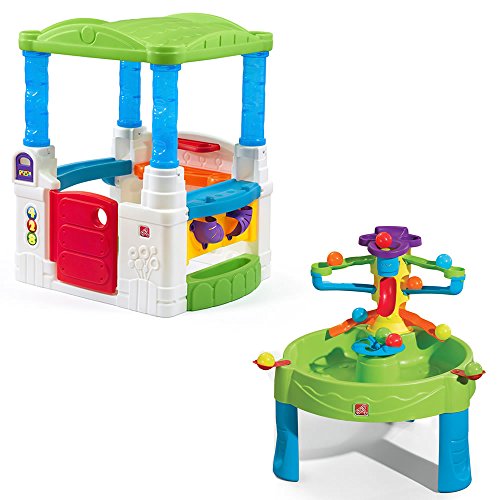 Step2 Busy Ball Table and WonderBall Fun House Combo Playset for Toddlers - Outdoor Indoor Learning Activity Games with Accessories, Multicolor