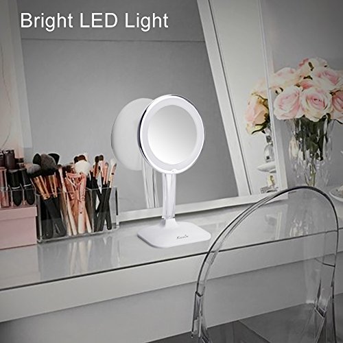 KEDSUM 10X Magnifying Lighted Makeup Mirror,Desktop Vanity Mirror with Adjustable Height 12.8-15.7",Cosmetic Magnification Mirror with Lights,Wireless Tabletop Mirror,Lighted Mirror ,Rotates 360° - Thumbnail 5