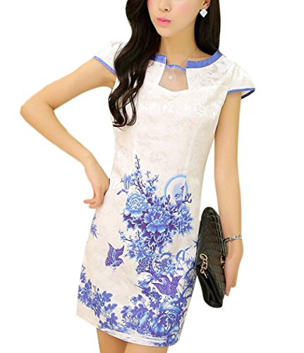 Aro Lora Women's Evening Chinese Flower Print Party Cheongsam Qipao Dress