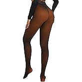 Spring Water Fleece Lined Tights Leggings Women, Black Tights Thermal Warm One Lined Design Sheer Skintone for Winter