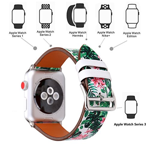 Flower Design Strap for iWatch,38mm 42mm Floral Pattern Printed Leather Wrist Band Apple Watch Link Bracelet for Apple Watch Smartwatch Fitness Tracker Series 2 Series 1 Version (Fresh Style 38mm)