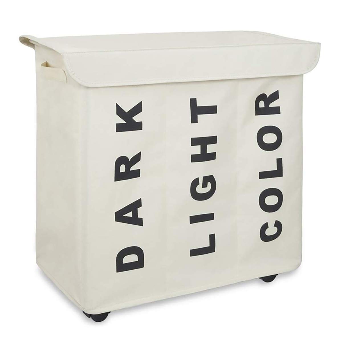 WOWLIVE 3 Section Laundry Hamper on Wheels Rolling Tall Collapsible Corner Laundry Basket Sorter with Lid Waterproof Rectangular Dirty Clothes Organizer Storage Bin (Cream)