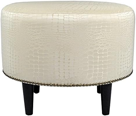 MJL Furniture DesignsSophia Collection Fabric Upholstered Round Footrest Ottoman with Round Espresso Finished Legs, Tillie Series, Ecru