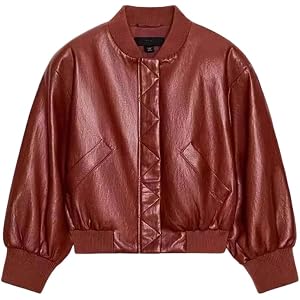 Bollrllr Women Stand Neck Shoulder Padded Faux Leather Pilot Jacket Zipper Outdoor Short Pu Coat