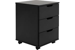 Farini 3-Drawer Vertical Filing Cabinet Rolling Wood Mobile File Cabinets Under Desk for Home Office with Casters (Black, Non-Assembled)