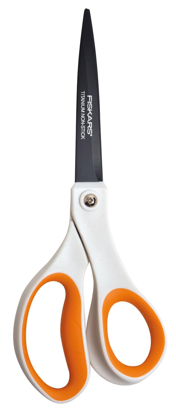 Fiskars Titanium Non-Stick Universal Purpose, Length: 21 cm, Titanium Coating/Stainless Steel Blade/Plastic Handles, White/Orange, 1004721