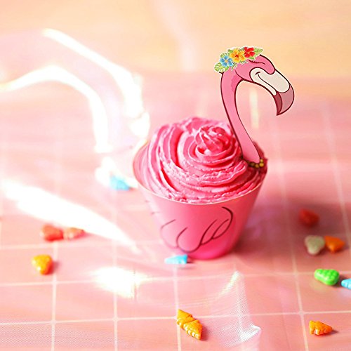 Ehdching Pack of 24 Flamingo Pineapple Palm Party Supplies Cupcakes Toppers Wrappers Food Picks Party Cocktail Tropical Cupcake Picks Decoration