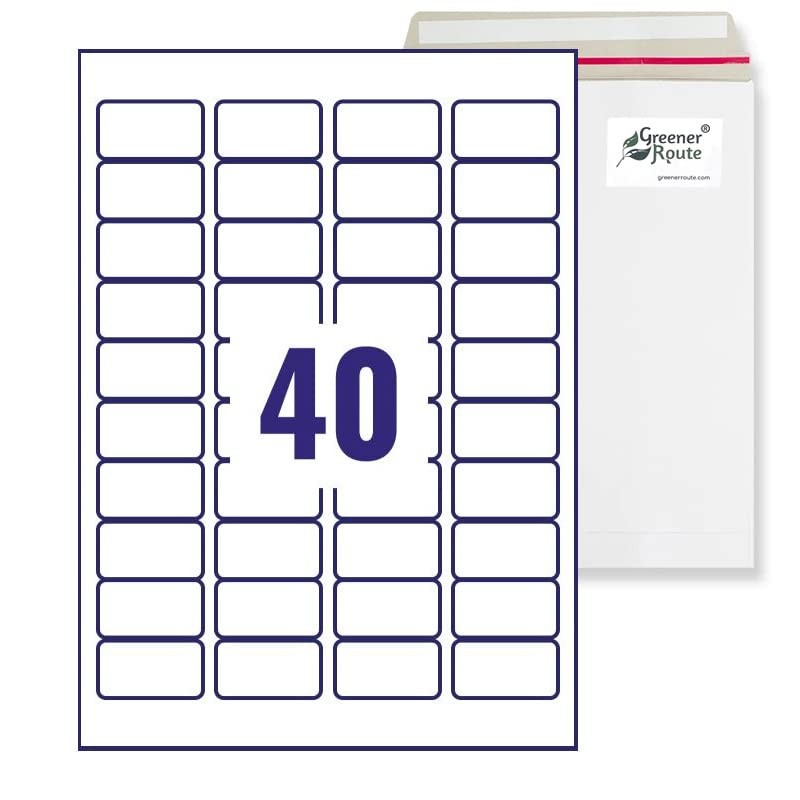 Greener Route™ A4 Labels for Printer Self-Adhesive, FSC, Pure White, Multi-Purpose Laser Inkjet Copier Compatible (Pack of 100, White, Rectangle, Round Angle, 47.5x25.5mm, 40 per Sheet)