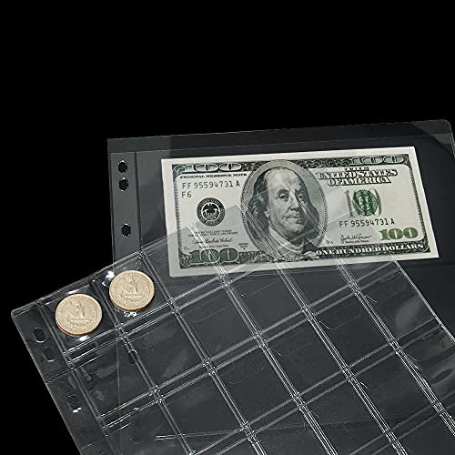 15 Sheets Plastic Coin Pocket Pages 5 Sizes Standard 9Hole Coin Money