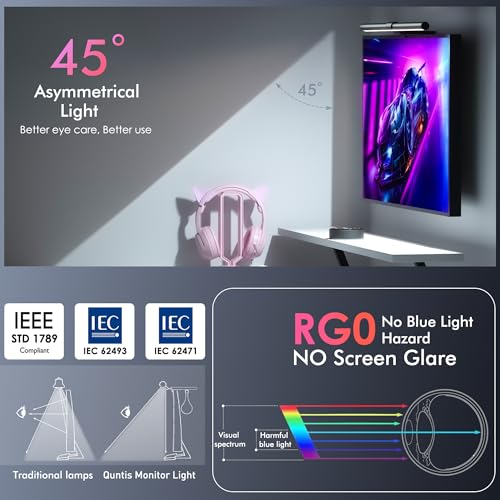 Quntis 51 cm Monitor Lamps with RGB Backlight and Remote Control, 88 + 56 LEDs Monitor Light, Light Bar for PC, Gaming Accessories, Birthday Gift for Men