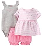 Carter's Baby Girls' 3 Piece Striped Romper Set (Baby), Pink/White, 9 Months