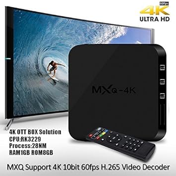 TSV MXQ 4k Ultra HD Android 7.1 Smart Android TV Box with VP9 HDR10, LAN 100M, WiFi 2.4G EMMC Design CPU 4 Core Smart Android TV Box