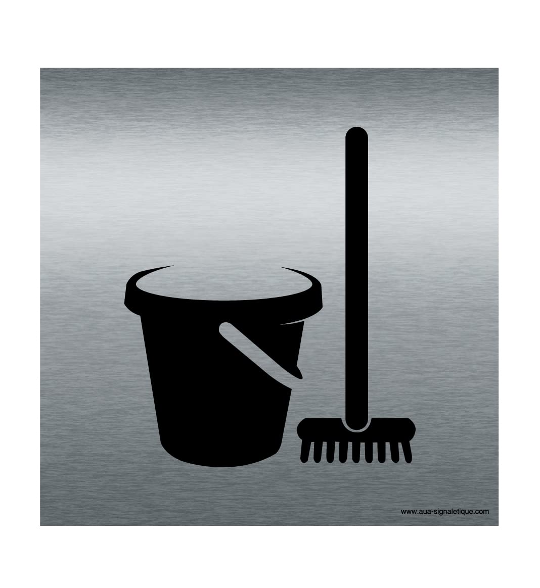 AUA SIGNALETIQUE - Plaque Alu Brossé Local Ménage - Balai, Seau - 130x130 mm