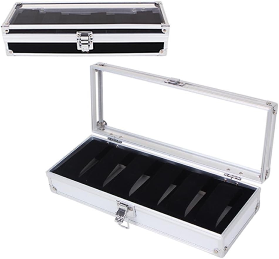 Aluminium Watch Storage Case Bracelet Organiser Display Box With Pillows Holders 6 Grid