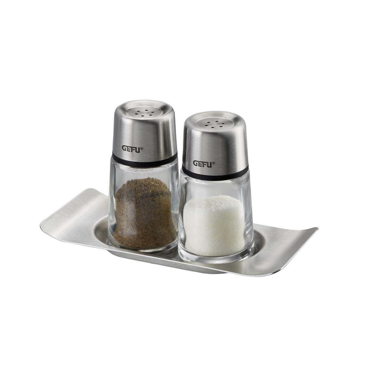 GEFU Brunch Salt and Pepper Shaker Set – Glass Shakers with Stainless Steel Base, Timeless Design, Dishwasher-Safe