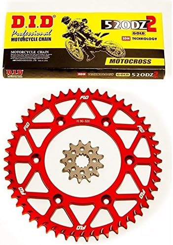D.I.D. Gold Motocross Chain and Red Rear Sprocket Combo Kit 48T, 49, 50T / 13T Fits: Honda CRF450 CR250 CR500