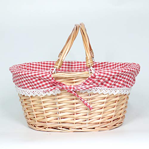 MEIEM Wicker Basket Gift Baskets Empty Oval Willow Woven Picnic Basket Easter Candy Basket Large Storage Basket Wine Basket with Handle Egg Gathering Wedding Basket (Pink)