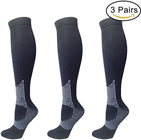 Compression Socks For Men &amp; Women - 1/3 pairs -BEST Recovery Performance Socks 20-30mmHg For Nurses, Running, Maternity Pregnancy, Athletic Sports (3 Black L/XL (Women 9-15/Men 8.5-13))