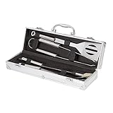 VolksRose Premium 4 Pieces Stainless Steel BBQ Set With Aluminum Storage Case - Heavy Duty Professional Outdoor Barbecue Grill Tool Accessories Kit Idea