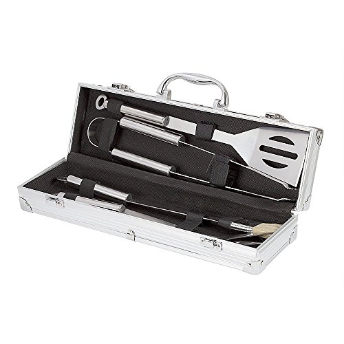 VolksRose Premium 4 Pieces Stainless Steel BBQ Set With Aluminum Storage Case - Heavy Duty Professional Outdoor Barbecue Grill Tool Accessories Kit Idea