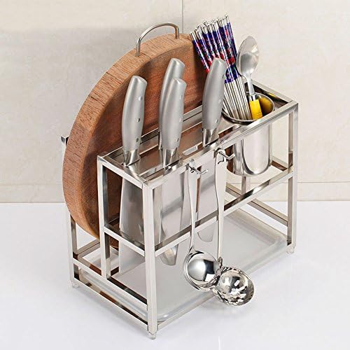HONGJING Stainless Steel Kitchen Storage Rack Multifunctional Combination Tool Shelf Knife Chopping Block Shelves Tableware Cutting Board Shelf (Tool Shelf + Hook)