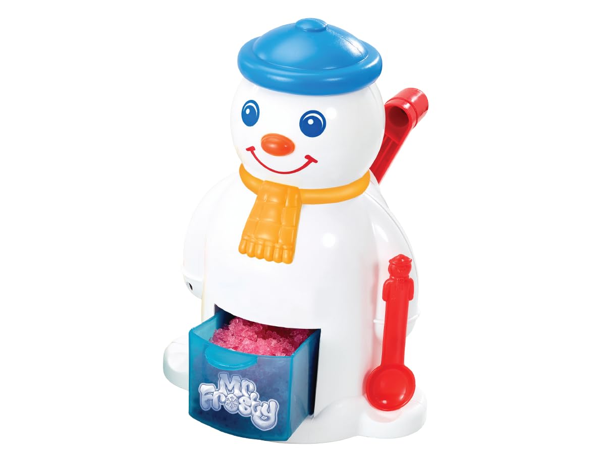 Mr Frosty The Ice Crunchy Maker - Retro Plastic Snowman Shaped Toy Machine for Kids With Cube Mould and Shape Tray to Create Slushies, Lollies, Sundaes and Frozen Treats