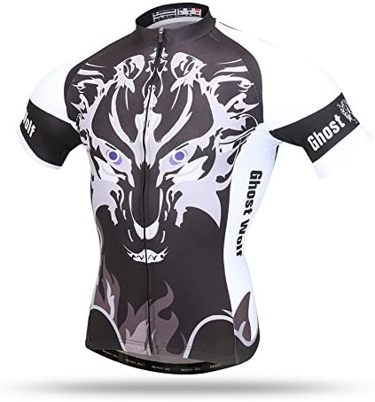 Xintow Men's Cycling Jersey 3d Padded Road Bicycle Bib Shorts Clothing Racing Short Sleeve Shirts Sportwear Hawk DC566 (Wolf 2 shirt, L)