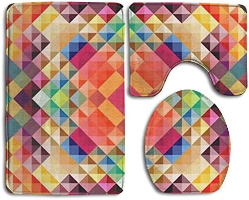 NEW Radiation Triangle Mosaic 3 Piece Bathroom Mats Set Non-Slip Bathroom Rugs/Contour Mat/Toilet Cover