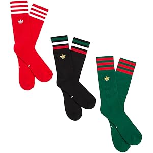 adidas Originals Unisex Mexico Roller Crew Athletic Soccer Football Socks 3-Pack – Trefoil Logo, Black/Scarlet Red/Collegiate