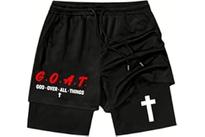 Mens Graphic God Over All Things Shorts Christian Jesus Cross Track Shorts
