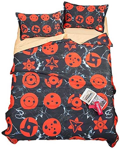 Mxdfafa Anime Naruto Pattern Summer Quilt Set 3D Digital Printing Summer Cool Quilt Washable Night Comfort Cool Summer Duvet,3/4pcs Set Include Summer Quilt and bedsheet and pilllowcase (Full)