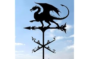 FIYOEO Metal Flying Dragon Witch Wind Vanes Cottage Weathervane Indicator Roof Weathercock for Outdoors Garden Yard Shed Home Fence Decor (JTY)