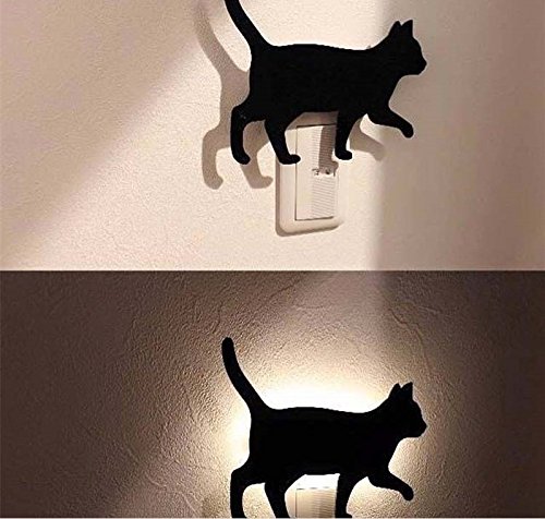 Lucktao novelty cat acrylic night light cute animal marquee sound control led Lamp on wall paste sound control Figure light LED wall light activated silhouette sensor nightlight (cat1)