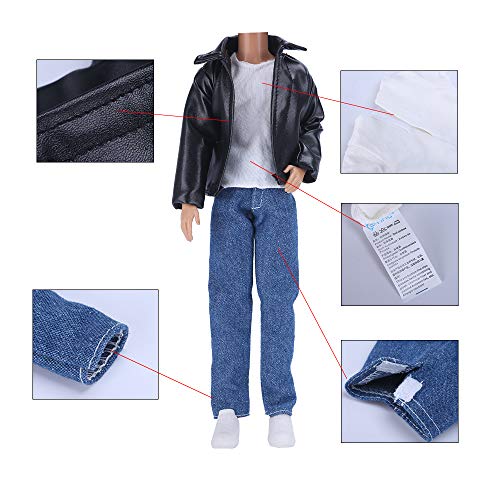 E-TING Leather Coat Suit Cool Wild Motorcycle Style Couple Clothes for 11.5″ Girl Dolls and 12″ Ken Doll