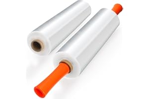 Noamus 2 Pack Stretch Film, 15"x1000Ft Shrink Pallet Wrap, 60 Gauge Industrial Strength Wrap with Handles, Heavy Duty Moving Wrapping Plastic Roll for Packaging Storage Furniture Surface Protection