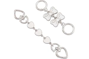 Anbys Silver Bag Extender Chain Purse Extender Chain Purse Strap Extender Bag Chain Charms(White Heart/Bow)