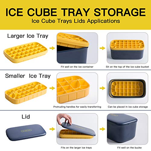 HOTUCG Eiswürfelbox, Ice Cube Tray, Eisbox mit Deckel Eiswürfelform Silikon Kunststoff Eiswürfelbehälter Doppelschicht… – Bild 3