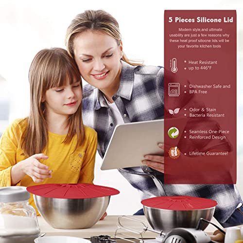 Set of 5 Heat Resistant Microwave Cover Various Sizes Silicone lids