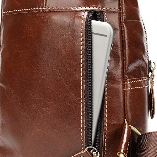 Leather Sling Bag For Men Crossbody Chest Bag Headphones Backpack Outdoor Travel Pack