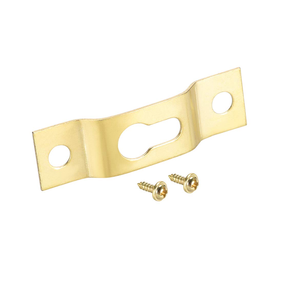 sourcing map Keyhole Hanging Plate, 40mm x 11mm Single Hole Hook for Picture Frames with Screws, 20 Pcs (Golden)
