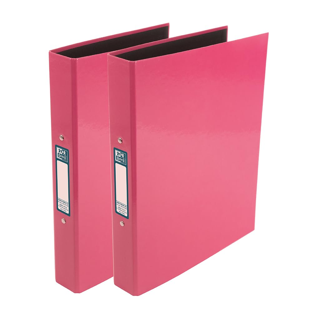 Oxford Premium A4 Ring Binders, Pink, Laminated Paper on Board, 40mm Folders (Pack of 2)