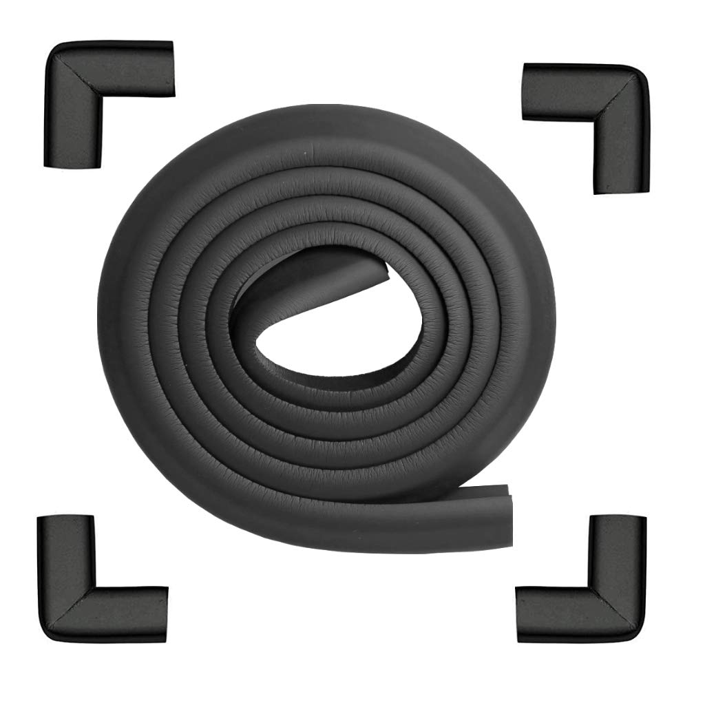 Safety Corner Protectors, Edge & Corner Guards for Kids and Baby Proofing, Table Protector- Corner Cushion and Edge Safety Bumpers 2m (6.6ft + 4 Corners with Strong Adhesive, Black)