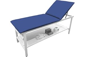 VEICAR Adjustable Exam Table with Paper Roll Dispenser & Shelf, Physical Therapy Medical Exam Table, Patient Examination Bed, Durable, Low Maintenance and Holds Up to 400 Lbs (Blue)