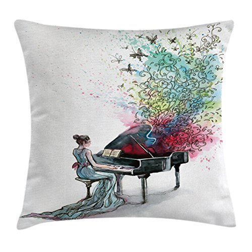 Ambesonne Music Decor Collection Grand Piano Decorative Square Accent Pillow Cover
