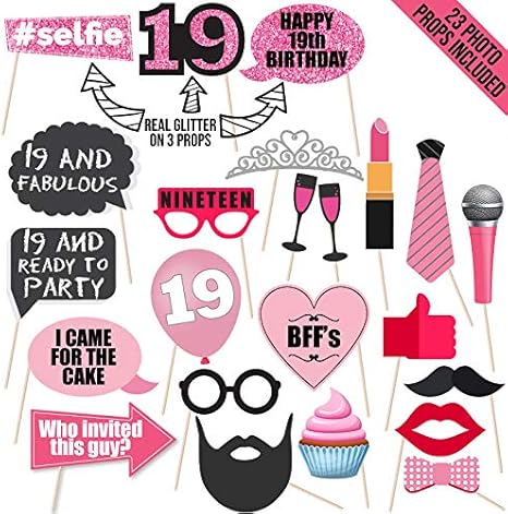 Amazon Com 19th Birthday Photo Props 19th Birthday Party Supplies 19 Photo Booth Rose Gold Backdrop Props Photos 19th Birthday Decorations Party Ideas Decor Nineteen Rose Gold Photo Props Real Glitter Kitchen Dining